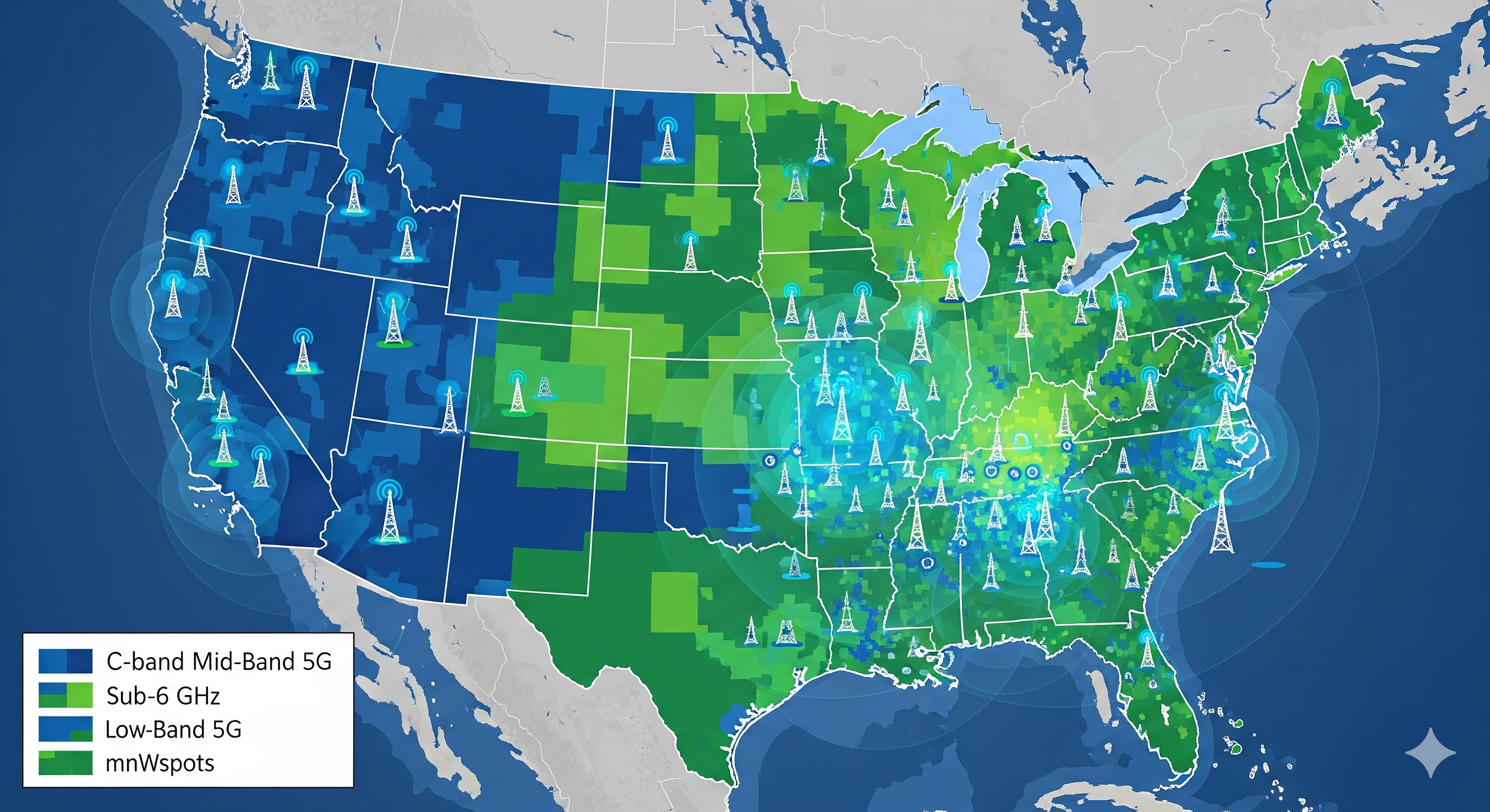 5G network coverage map across United States