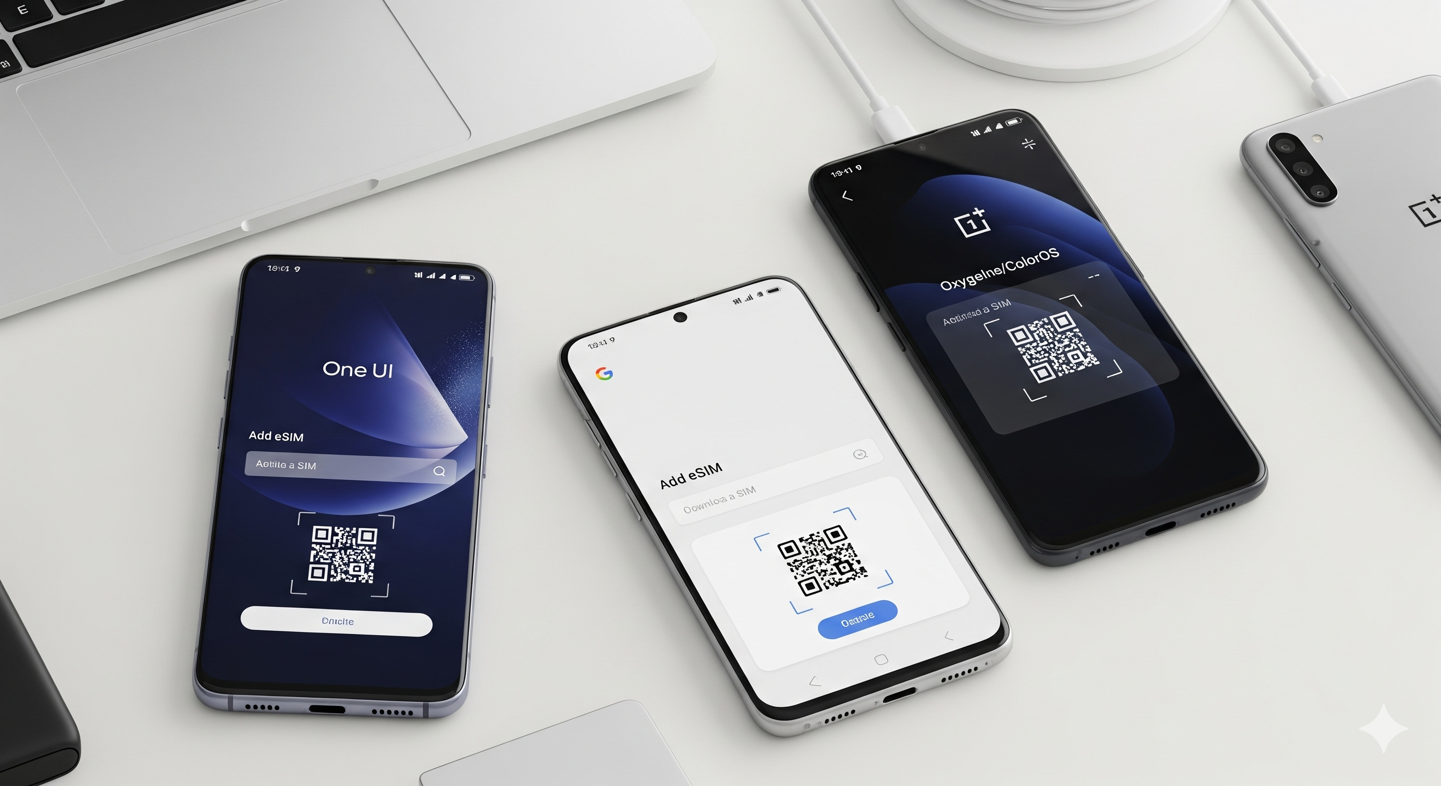 Android phones showing eSIM compatibility and setup process