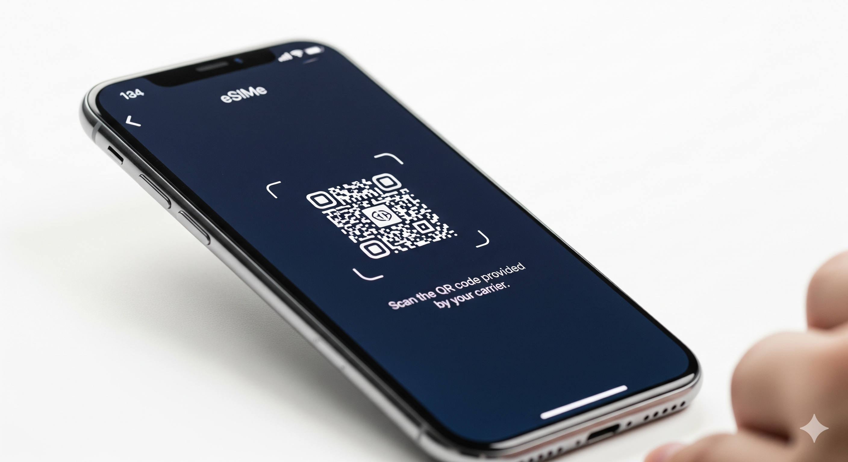 iPhone eSIM setup process with QR code scanning